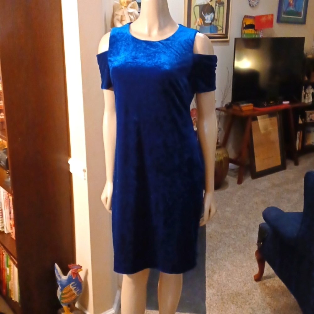 Navy Blue Crushed Velvetlike Dress Size 10